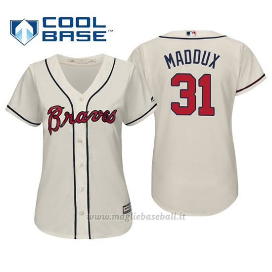 Maglia Baseball Donna Atlanta Braves Greg Maddux Cool Base Majestic Alternato 2019 Crema